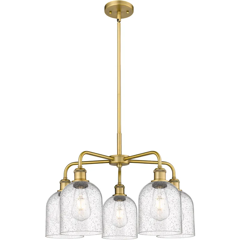 Ballston Bella 5 Light 23.5 inch Brushed Brass Stem Hung Chandelier Ceiling Light in Seedy Glass