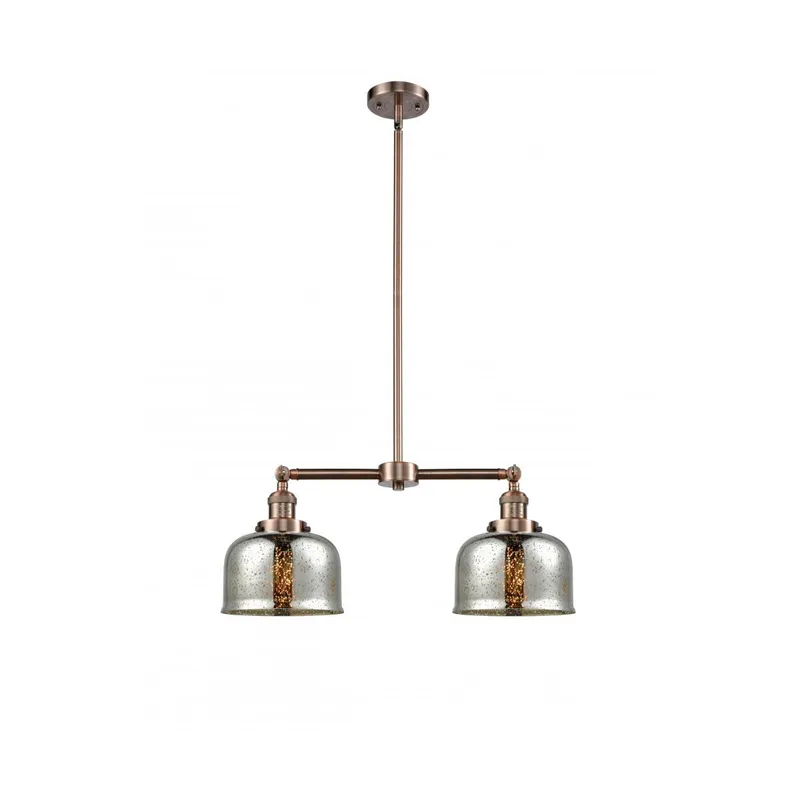 Franklin Restoration Large Bell LED 24 inch Antique Copper Chandelier Ceiling Light in Silver Plated Mercury Glass, Franklin Restoration