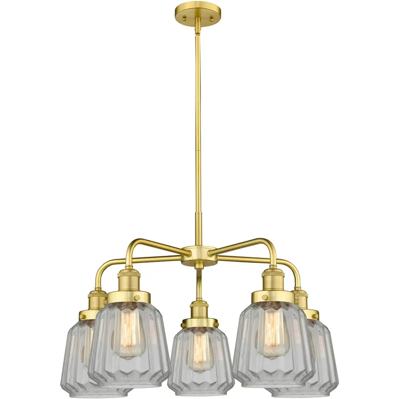 Chatham 5 Light 24.5 inch Satin Gold Chandelier Ceiling Light in Clear Glass