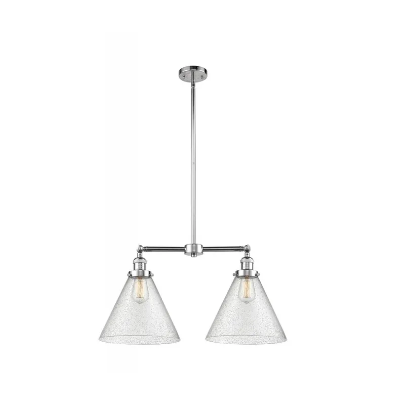 Franklin Restoration X-Large Cone LED 21 inch Polished Chrome Chandelier Ceiling Light in Seedy Glass, Franklin Restoration