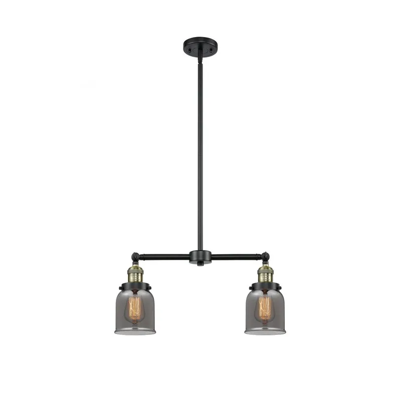 Franklin Restoration Small Bell 2 Light 21 inch Black Antique Brass Chandelier Ceiling Light in Plated Smoke Glass, Franklin Restoration
