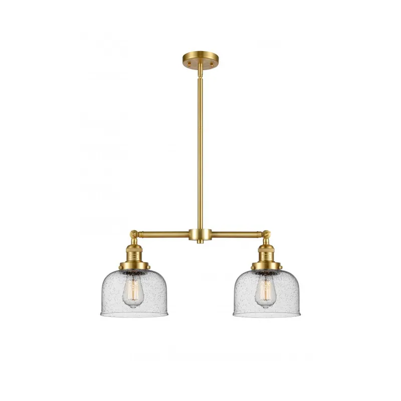 Franklin Restoration Large Bell LED 21 inch Satin Gold Chandelier Ceiling Light in Seedy Glass, Franklin Restoration