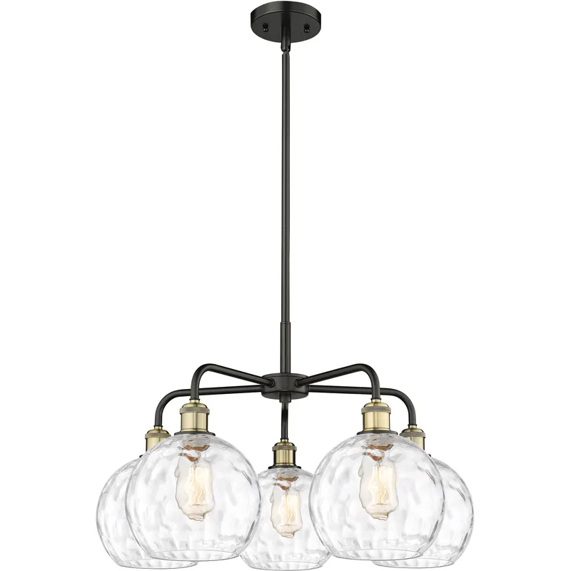 Athens Water Glass 5 Light 26 inch Black Antique Brass Chandelier Ceiling Light