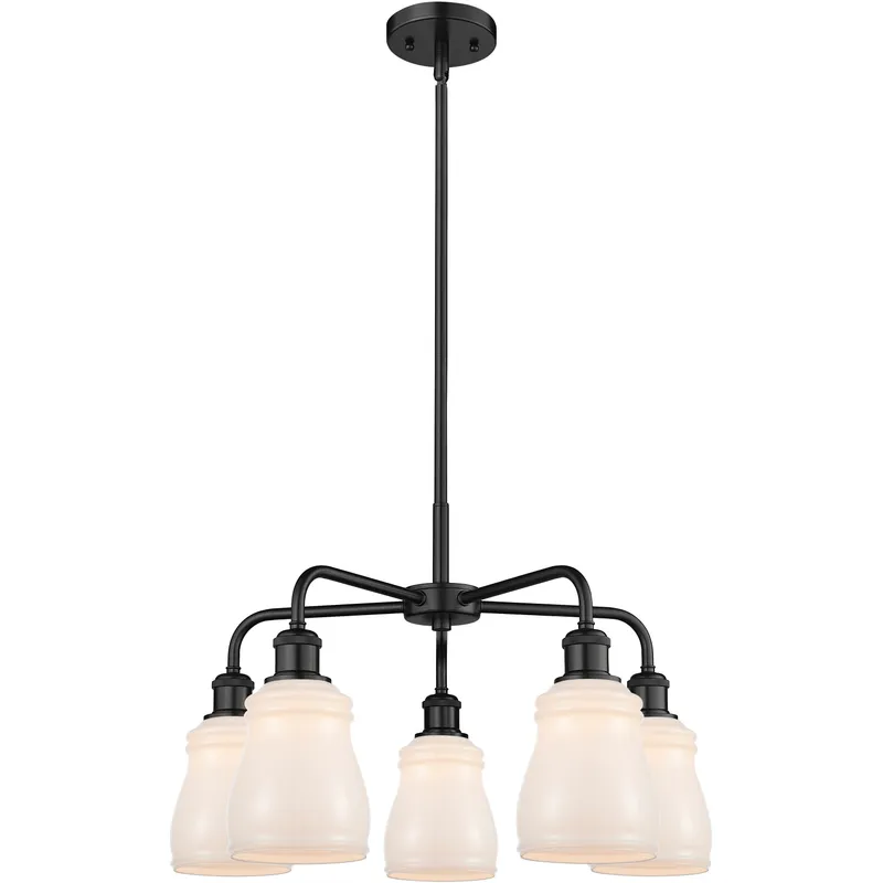 Ellery 5 Light 22.75 inch Matte Black Chandelier Ceiling Light in White Glass