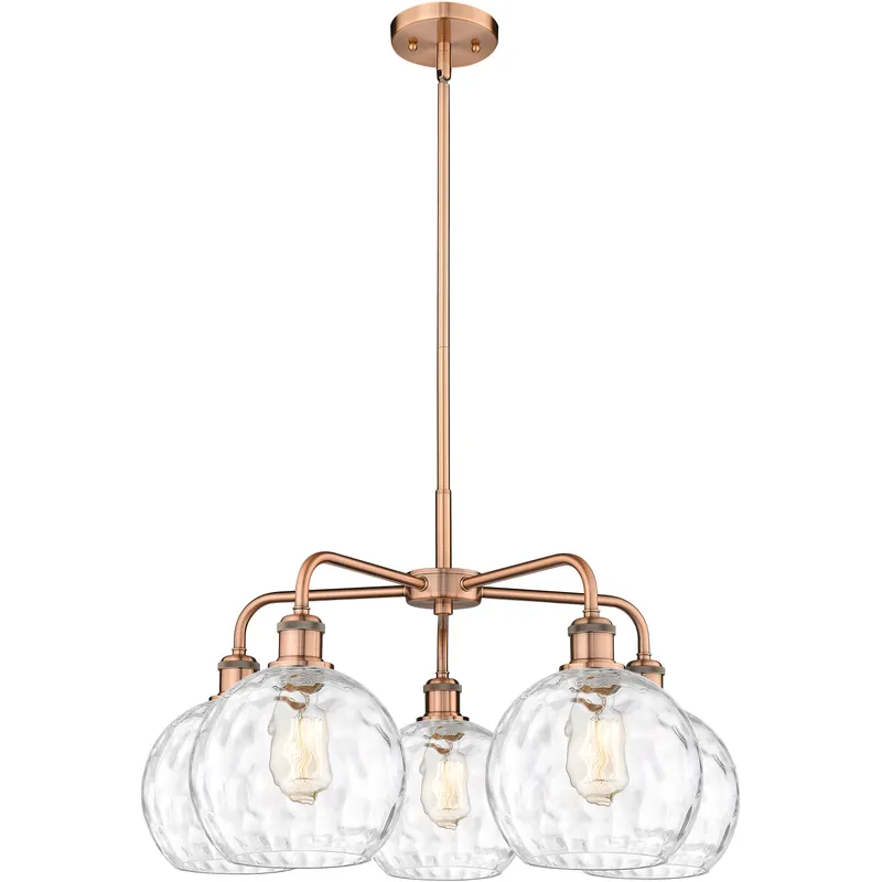 Athens Water Glass 5 Light 26 inch Antique Copper Chandelier Ceiling Light