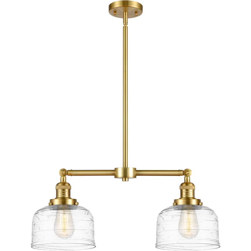 Franklin Restoration Bell LED 21 inch Satin Gold Island Light Ceiling Light in Clear Deco Swirl Glass
