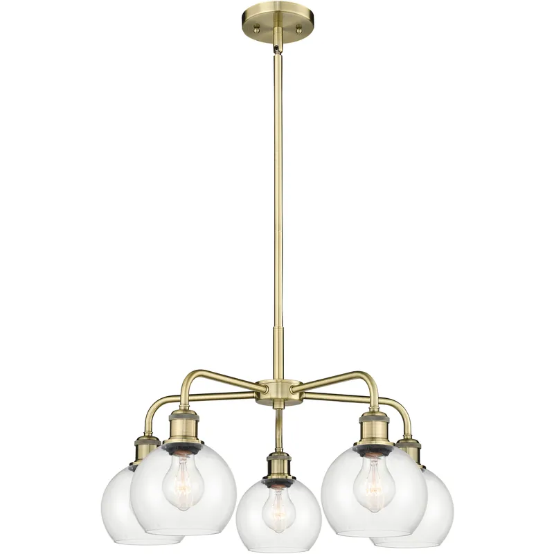 Athens 5 Light 24 inch Antique Brass Chandelier Ceiling Light in Clear Glass