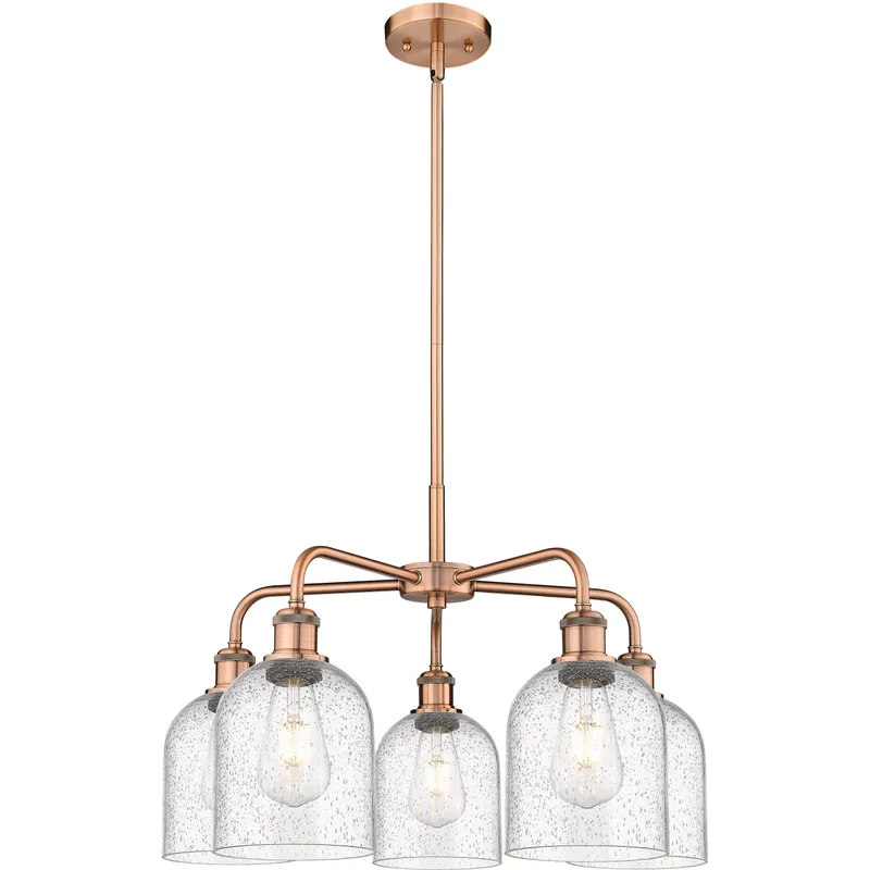 Ballston Bella 5 Light 23.5 inch Antique Copper Stem Hung Chandelier Ceiling Light in Seedy Glass