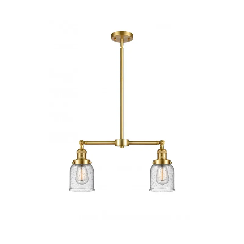 Franklin Restoration Small Bell 2 Light 21 inch Satin Gold Island Light Ceiling Light in Seedy Glass, Franklin Restoration