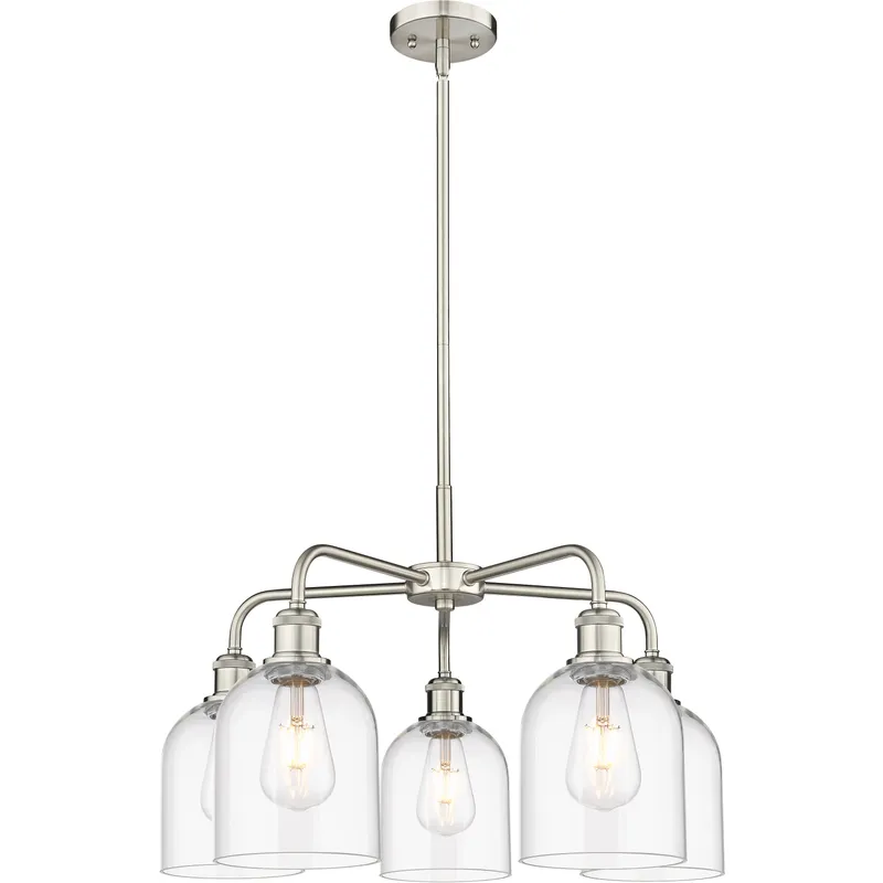 Ballston Bella 5 Light 23.5 inch Satin Nickel Stem Hung Chandelier Ceiling Light in Clear Glass