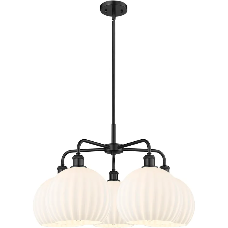 Ballston White Venetian 5 Light 28 inch Matte Black Stem Hung Chandelier Ceiling Light