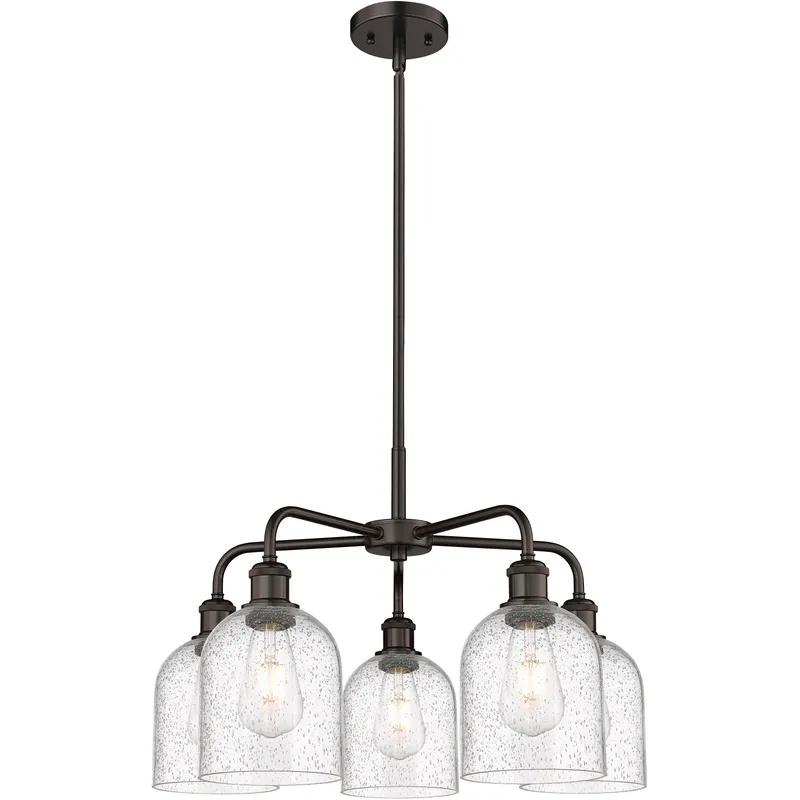 Ballston Bella 5 Light 23.5 inch Oil Rubbed Bronze Stem Hung Chandelier Ceiling Light in Seedy Glass