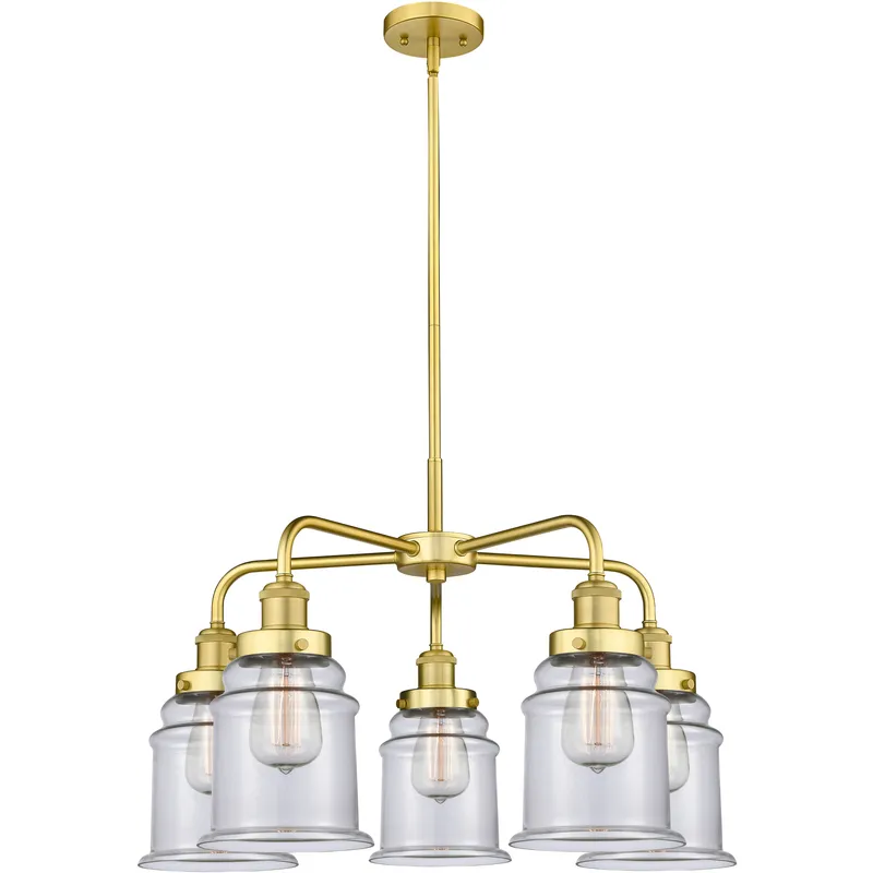 Canton 5 Light 24 inch Satin Gold Chandelier Ceiling Light in Clear Glass