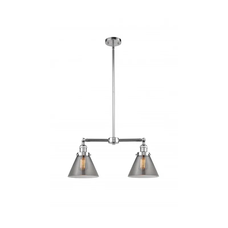 Franklin Restoration Large Cone 2 Light 21 inch Polished Chrome Chandelier Ceiling Light in Plated Smoke Glass, Franklin Restoration