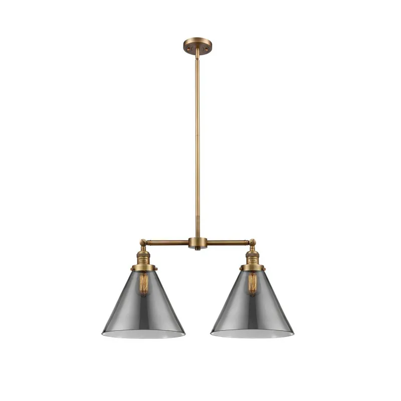 Franklin Restoration X-Large Cone LED 21 inch Brushed Brass Chandelier Ceiling Light in Plated Smoke Glass, Franklin Restoration