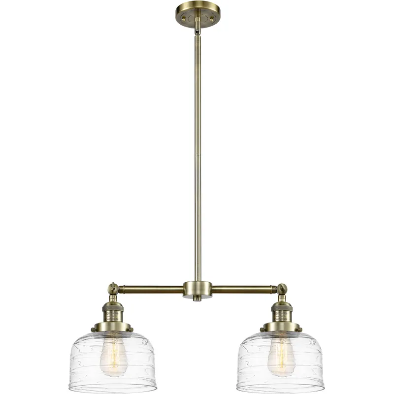 Franklin Restoration Bell LED 21 inch Antique Brass Island Light Ceiling Light in Clear Deco Swirl Glass