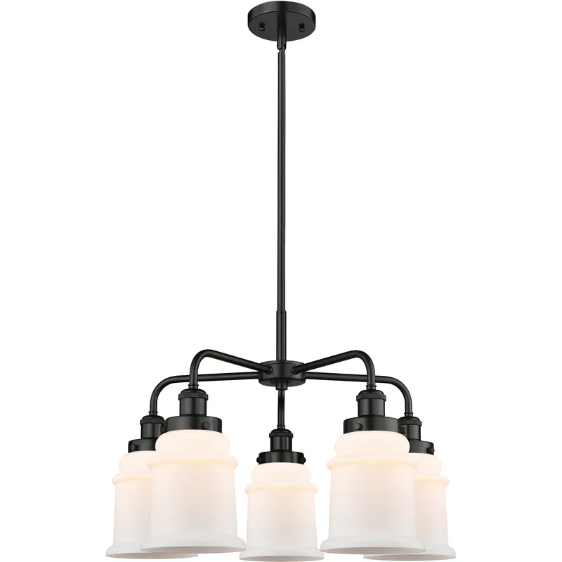 Canton 5 Light 24 inch Matte Black Chandelier Ceiling Light in Matte White Glass