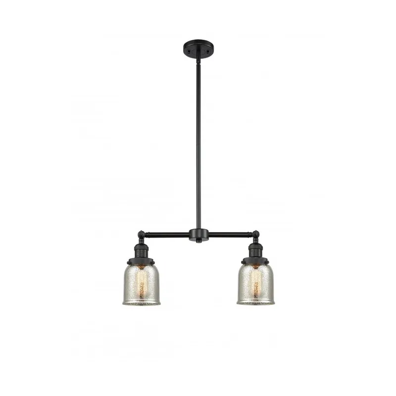 Franklin Restoration Small Bell 2 Light 21 inch Matte Black Chandelier Ceiling Light in Silver Plated Mercury Glass, Franklin Restoration