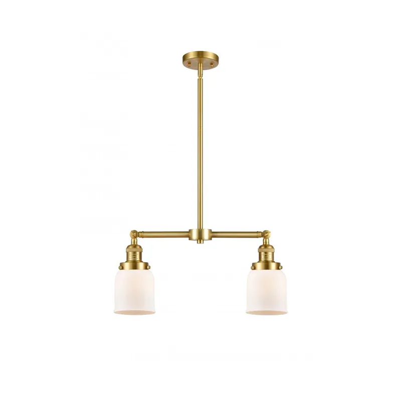 Franklin Restoration Small Bell 2 Light 21 inch Satin Gold Island Light Ceiling Light in Matte White Glass, Franklin Restoration