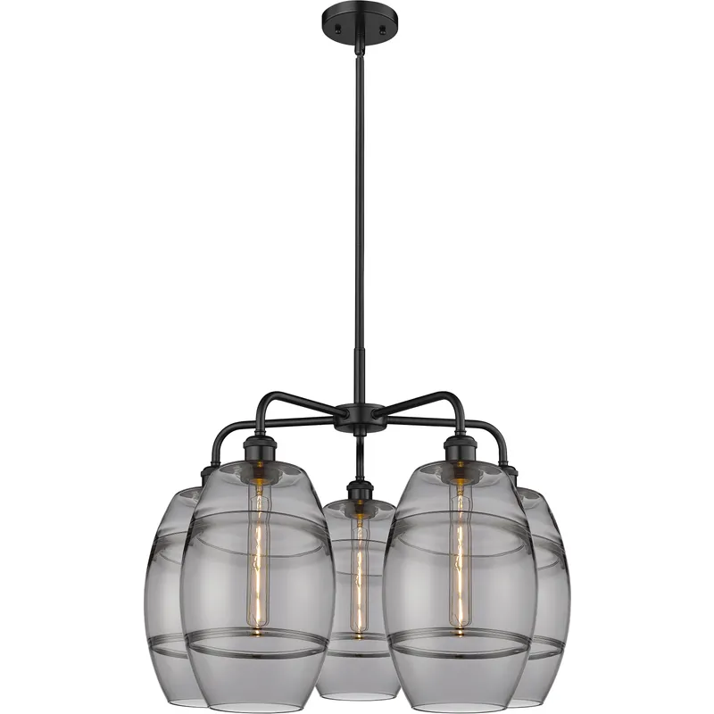 Ballston Vaz 5 Light 26 inch Matte Black Stem Hung Chandelier Ceiling Light in Light Smoke Glass