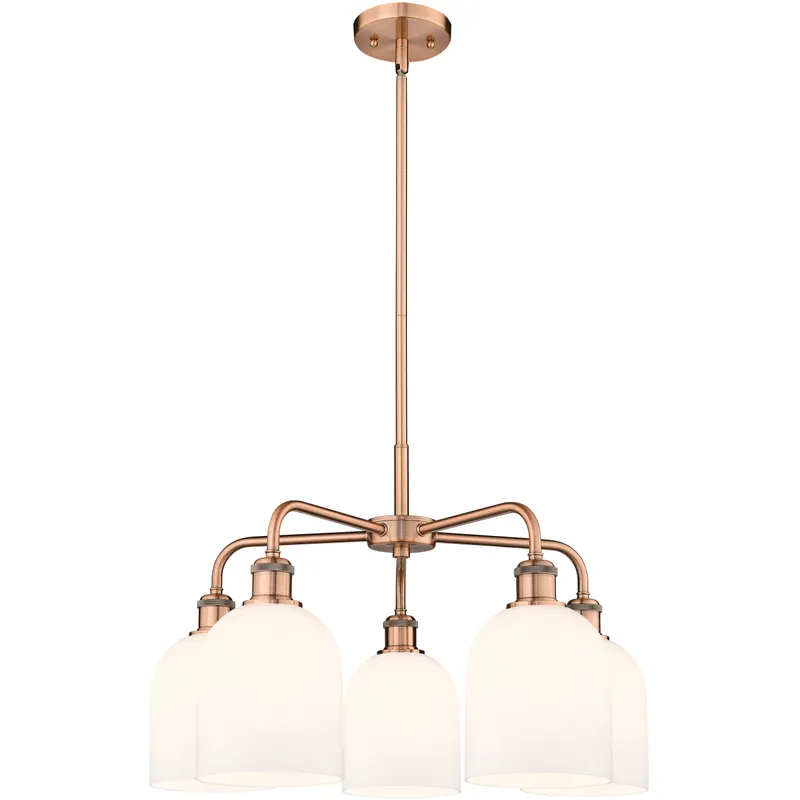 Ballston Bella 5 Light 23.5 inch Antique Copper Stem Hung Chandelier Ceiling Light in Gloss White Glass