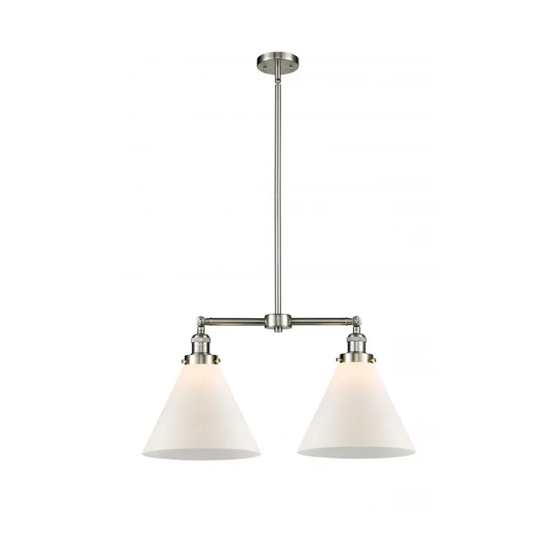 Franklin Restoration X-Large Cone LED 21 inch Brushed Satin Nickel Chandelier Ceiling Light in Matte White Glass, Franklin Restoration