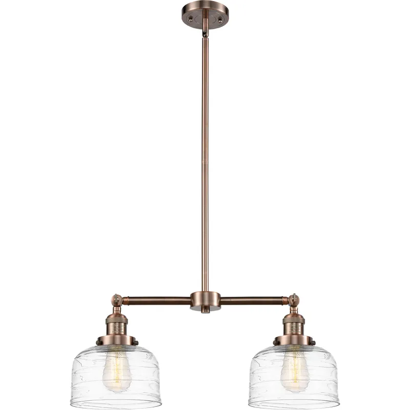 Franklin Restoration Bell LED 21 inch Antique Copper Island Light Ceiling Light in Clear Deco Swirl Glass