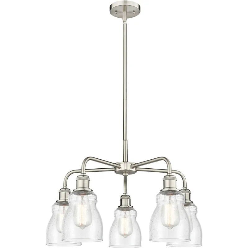 Ellery 5 Light 22.75 inch Satin Nickel Chandelier Ceiling Light in Seedy Glass