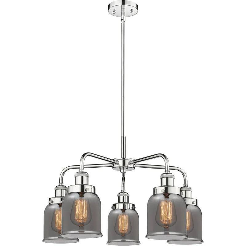 Bell 5 Light 23 inch Polished Chrome Chandelier Ceiling Light in Light Smoke Glass