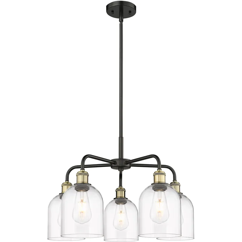 Ballston Bella 5 Light 23.5 inch Black Antique Brass Stem Hung Chandelier Ceiling Light in Clear Glass