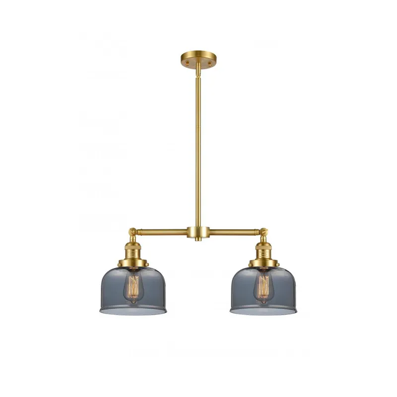 Franklin Restoration Large Bell LED 21 inch Satin Gold Chandelier Ceiling Light in Plated Smoke Glass, Franklin Restoration