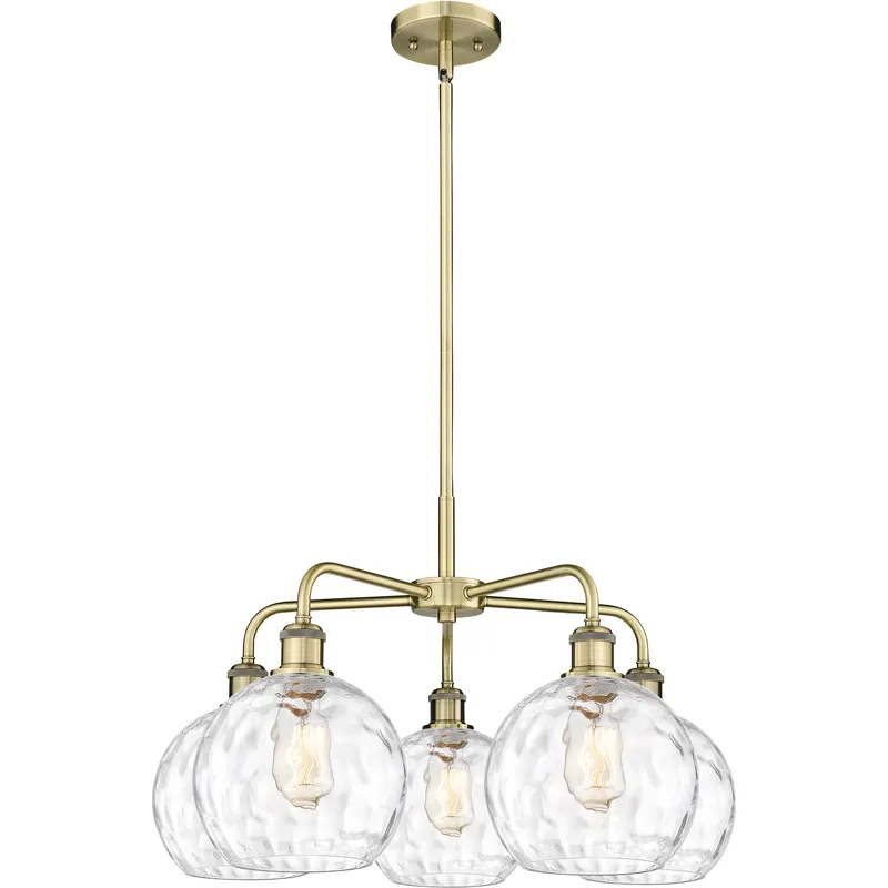 Athens Water Glass 5 Light 26 inch Antique Brass Chandelier Ceiling Light