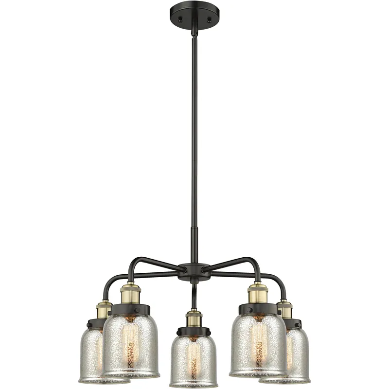 Bell 5 Light 23 inch Black Antique Brass Chandelier Ceiling Light in Silver Plated Mercury Glass