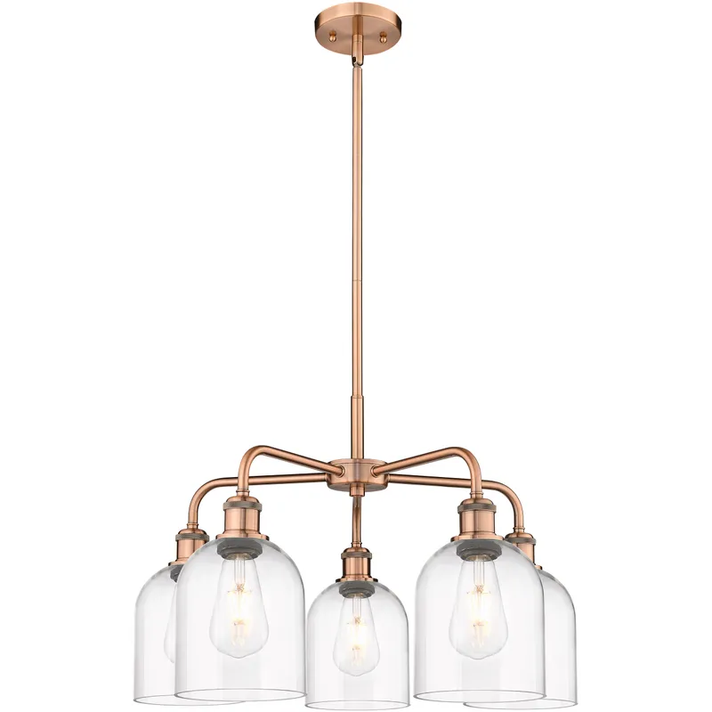 Ballston Bella 5 Light 23.5 inch Antique Copper Stem Hung Chandelier Ceiling Light in Clear Glass
