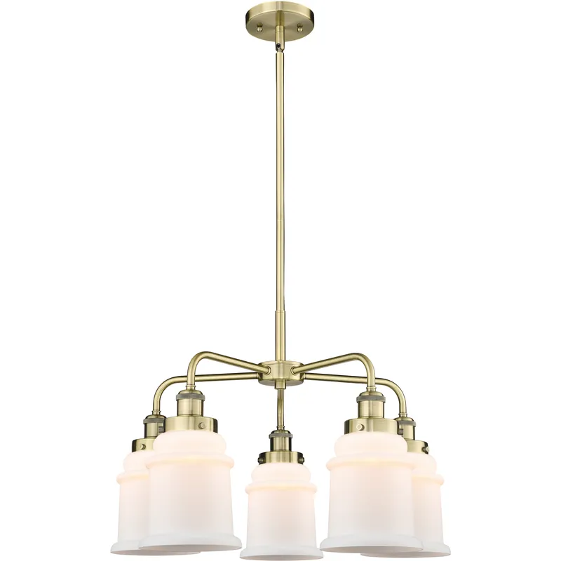 Canton 5 Light 24 inch Antique Brass Chandelier Ceiling Light in Matte White Glass
