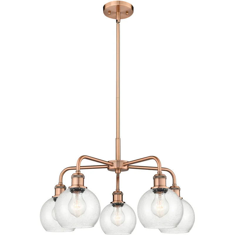 Athens 5 Light 24 inch Antique Copper Chandelier Ceiling Light in Seedy Glass