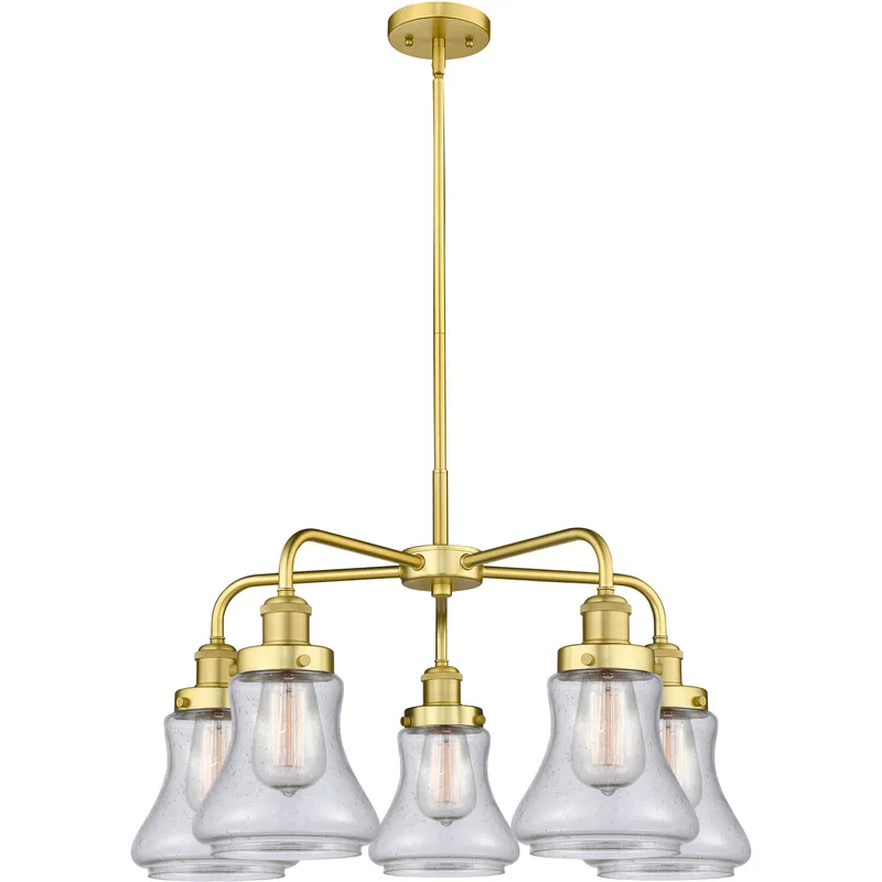 Bellmont 5 Light 24 inch Satin Gold Chandelier Ceiling Light in Seedy Glass