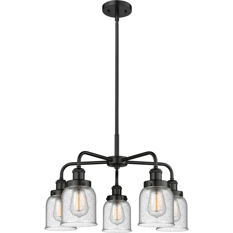 Bell 5 Light 23 inch Matte Black Chandelier Ceiling Light in Seedy Glass