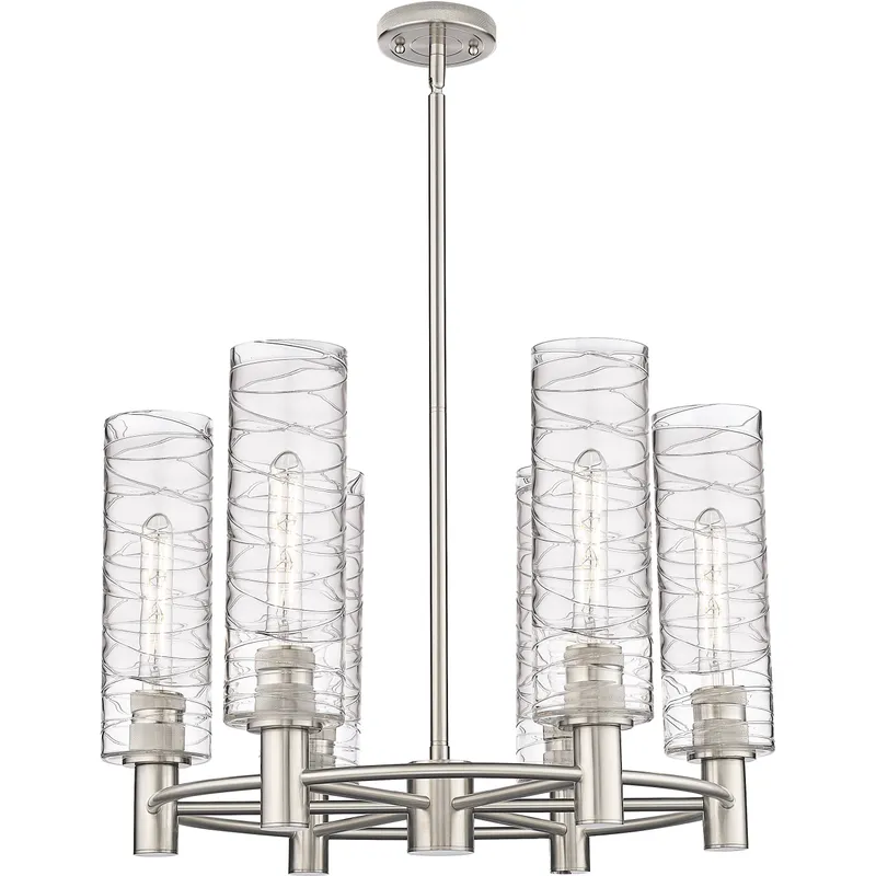 Crown Point 6 Light 24 inch Satin Nickel Chandelier Ceiling Light in Deco Swirl Glass