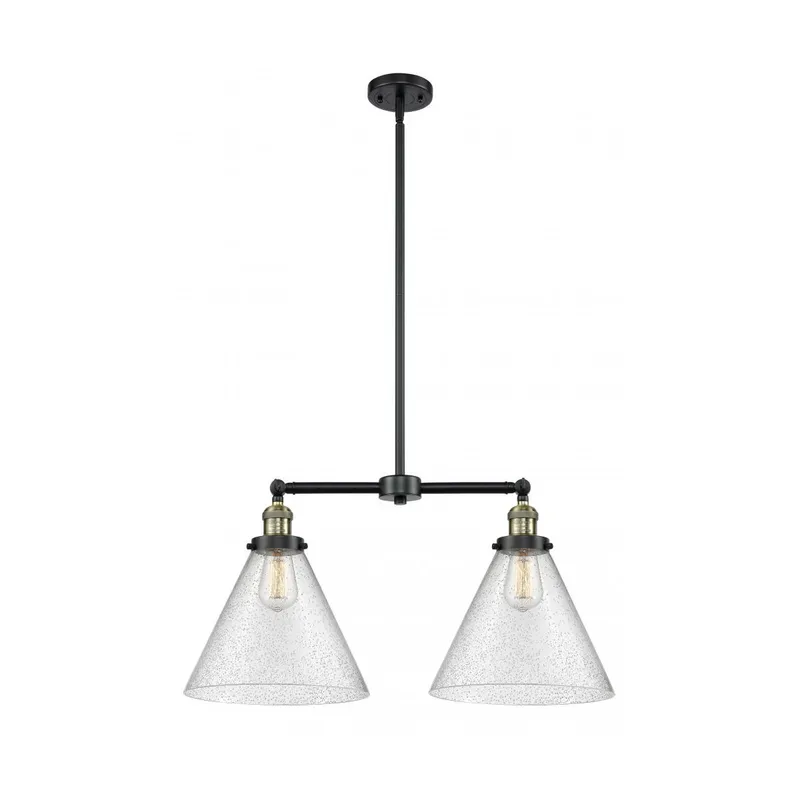 Franklin Restoration X-Large Cone LED 21 inch Black Antique Brass Chandelier Ceiling Light in Seedy Glass, Franklin Restoration