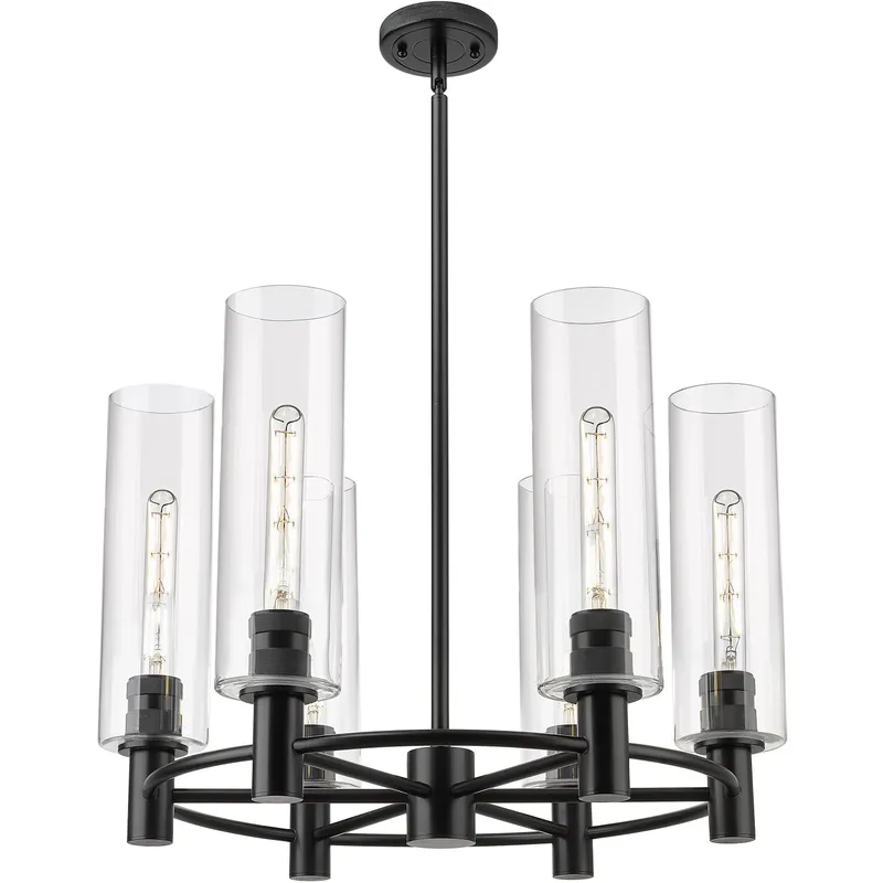 Crown Point 6 Light 24 inch Matte Black Chandelier Ceiling Light in Clear Glass