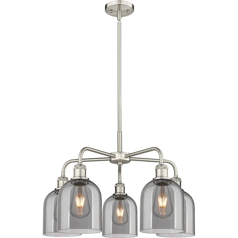 Ballston Bella 5 Light 23.5 inch Satin Nickel Stem Hung Chandelier Ceiling Light in Light Smoke Glass