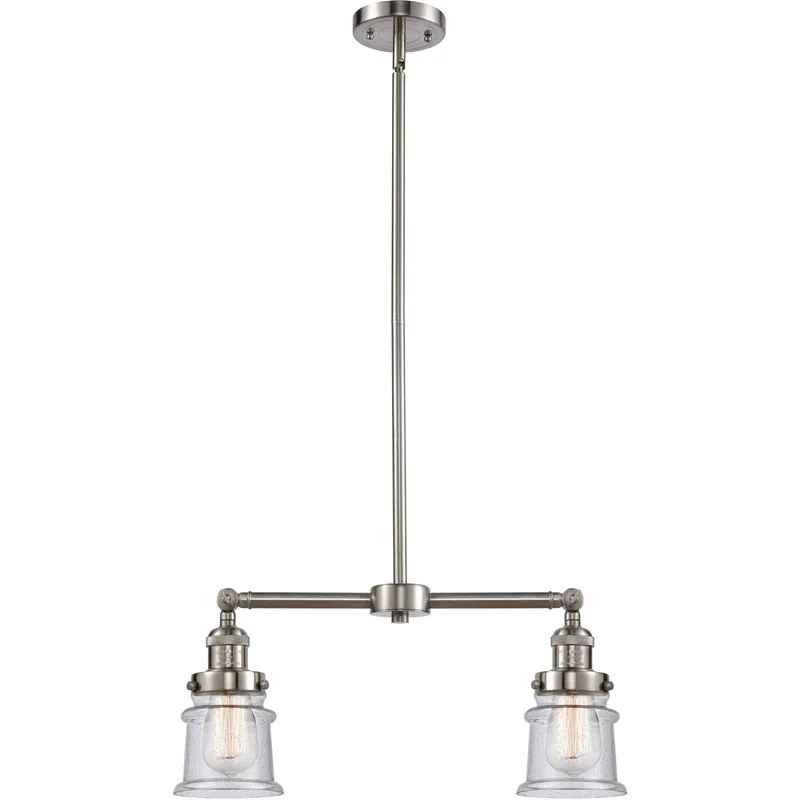 Franklin Restoration Small Canton LED 21 inch Brushed Satin Nickel Chandelier Ceiling Light in Seedy Glass, Franklin Restoration