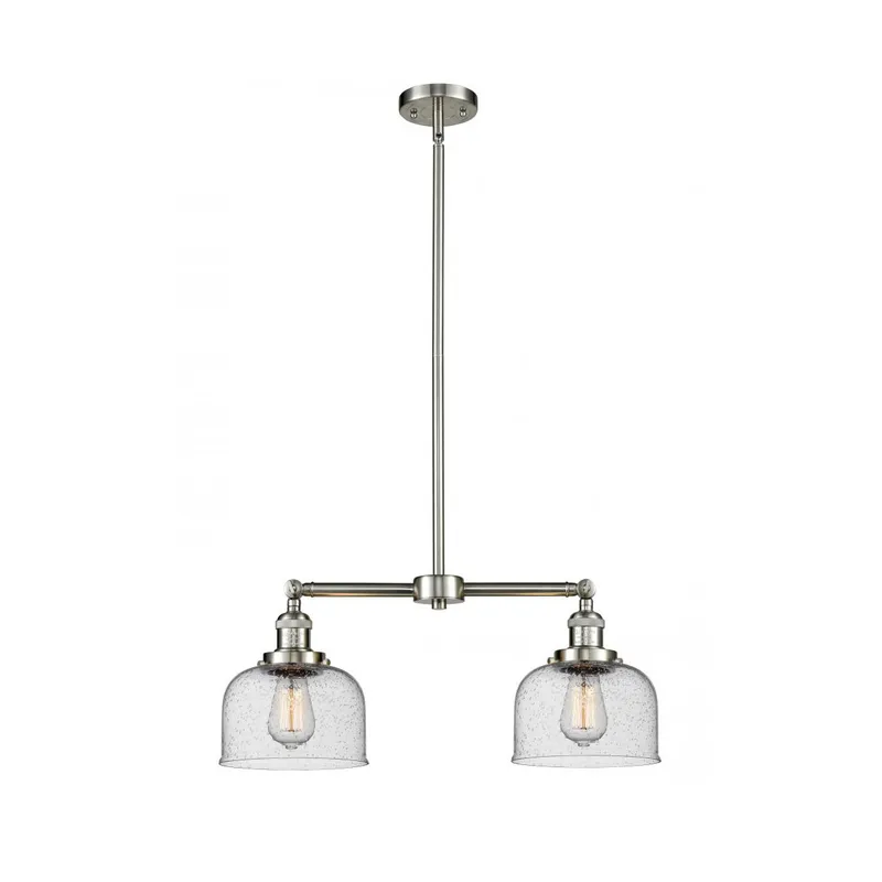 Franklin Restoration Large Bell LED 21 inch Brushed Satin Nickel Chandelier Ceiling Light in Seedy Glass, Franklin Restoration