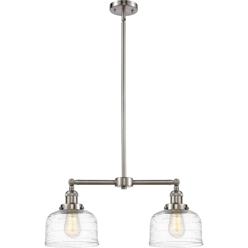 Franklin Restoration Bell LED 21 inch Brushed Satin Nickel Island Light Ceiling Light in Clear Deco Swirl Glass