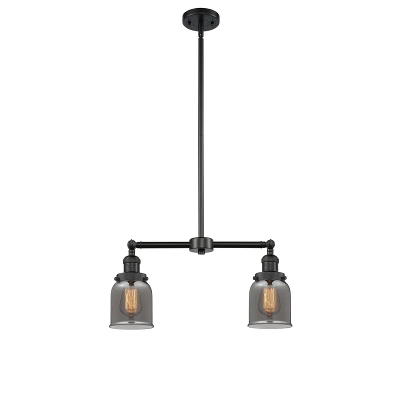 Franklin Restoration Small Bell 2 Light 21 inch Matte Black Chandelier Ceiling Light in Plated Smoke Glass, Franklin Restoration