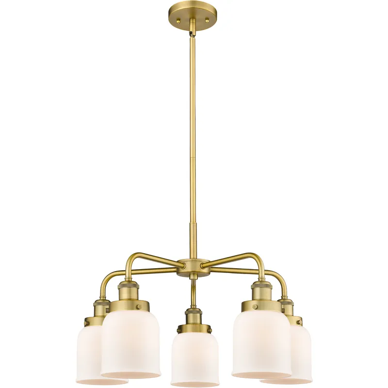 Bell 5 Light 23 inch Brushed Brass Chandelier Ceiling Light in Matte White Glass