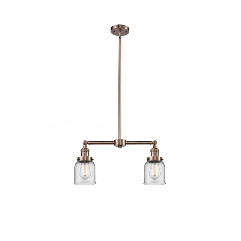 Franklin Restoration Small Bell 2 Light 21 inch Antique Copper Chandelier Ceiling Light in Clear Glass, Franklin Restoration