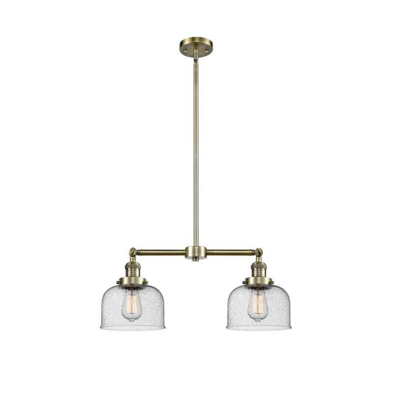 Franklin Restoration Large Bell LED 21 inch Antique Brass Chandelier Ceiling Light in Seedy Glass, Franklin Restoration