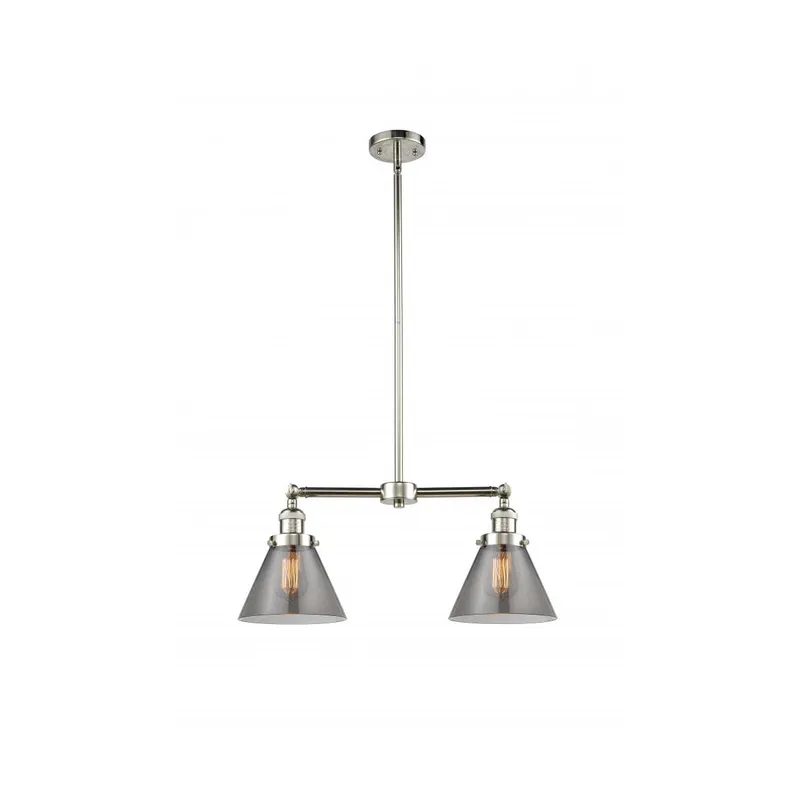 Franklin Restoration X-Large Cone LED 21 inch Polished Nickel Chandelier Ceiling Light in Plated Smoke Glass, Franklin Restoration